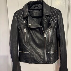 ALLSAINTS leather quilted biker moto jacket size 8 / medium